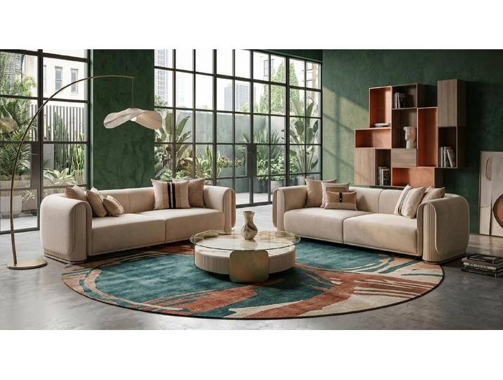 JVmoebel Polstergarnitur Beiges Wohnzimmermöbel-Set 3-Sitzer-Sofas Couchtisch moderne Möbel, (3-tlg), Made in Europa