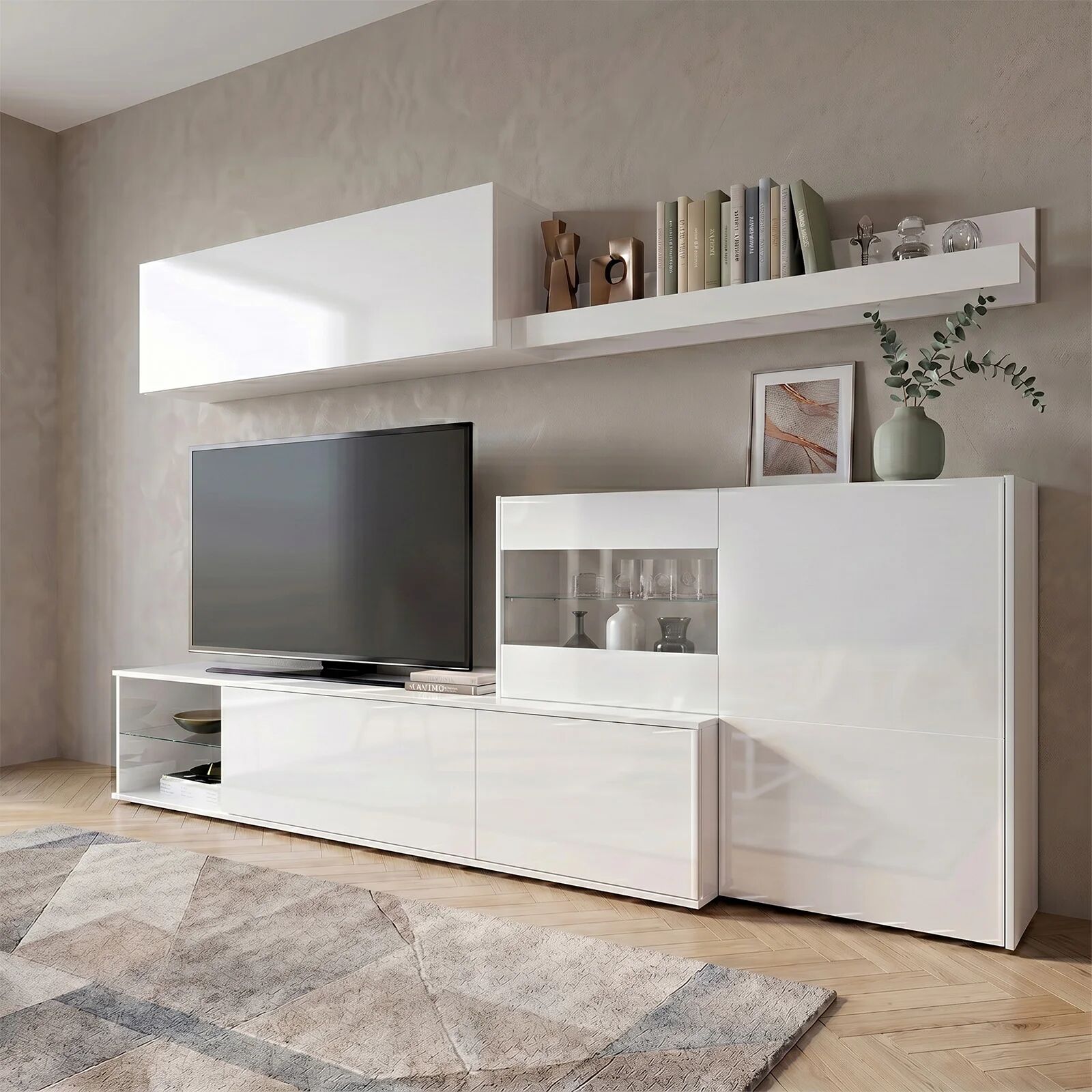 garneroarredamenti Parete attrezzata 260x167h cm angolare bianco lucido Oslo