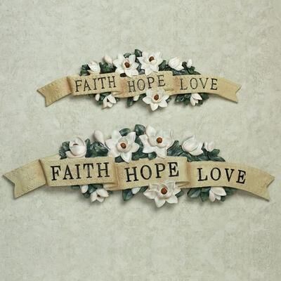 Touch of Class Magnolia Faith Hope Love Wall Accent Ivory, Large, Ivory