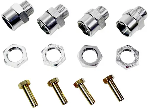 Absima Aluminium Felgenmitnehmer 12mm auf 17mm +15mm Verbreiterung 12mm 6-Kant Silber 1 Set