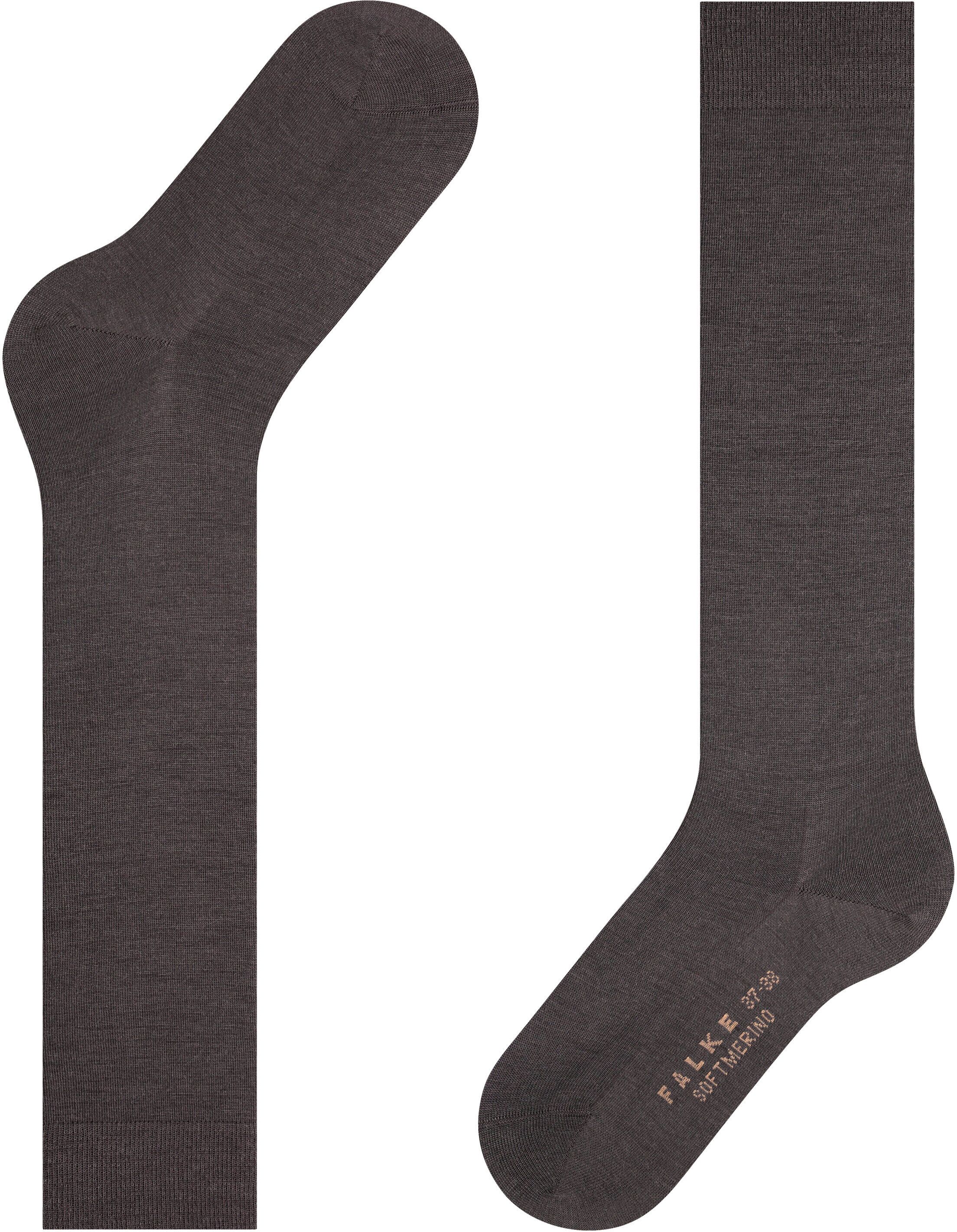 Kniestrümpfe FALKE "Softmerino", Damen, Gr. 41-42, Sockengröße, braun (schwarz braun), Materialmix, Socken Kniestrümpfe, mit feinem Maschenbild, atmungsaktiv, temperaturausgleichend