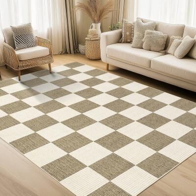 Garvee Textured Checkerboard Washable Area Rug