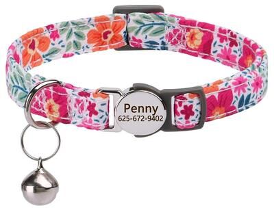 Uplift Essentials Customized Personalized ID Safety Cat Collar With Engraved Nameplate 047 Rose