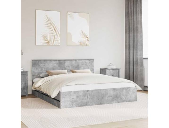 RJPLMFV Bettgestell, Betongrau, 180 x 200 cm, Holz, Technik Versteckte Schubladen, fester Lattenboden, modernes Design, einfache Reinigung
