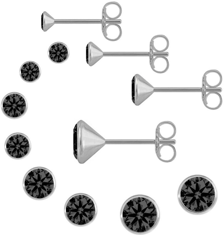 Ohrstecker-Set FIRETTI "Multipack Schmuck Geschenk Silber 925 Ohrstecker Glitzerstein", silber (silberfarben, schwarz, schwarz), Ohrringe, Damen, Silber 925 (Sterlingsilber), Ohrstecker-Set, mit Zirkonia (synth.)
