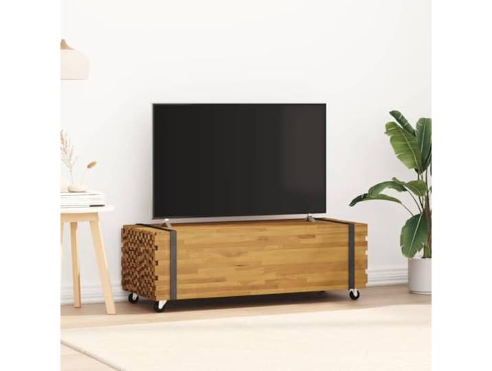 KTHLBRH Couchtisch 110 x 45 x 35 cm aus massivem Teakholz 4 Rollen für einfaches Verschieben, stabile Tischplatte, Verwendung als Beistelltisch oder Sofatisch, Finish u