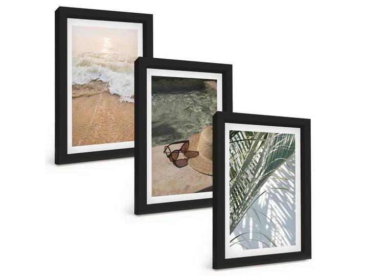 Tulup Bilder SET 3er Set - 20x30 cm Schwarzer Rahmen - Strandhut und Sonnenbrille, Kunststoff, Rechteckig, 20x30 cm, gerahmt, Bilder & Rahmen, Bilder
