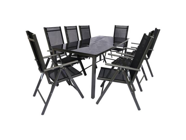 Gardenson Gartengarnitur, Schwarz, Metall, 9-teilig, Stuhl klappbar, Gartenmöbel, Gartengarnituren, Gartenmöbel-Set