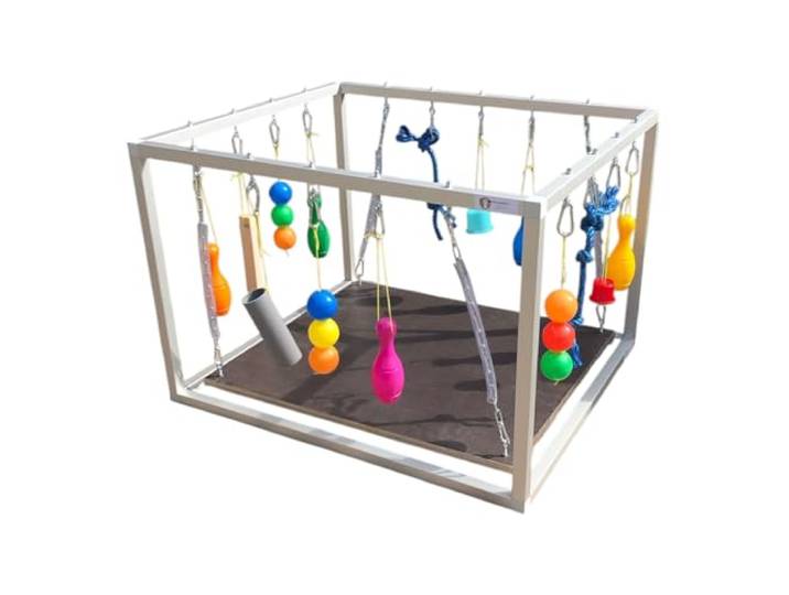 Spielwürfel Spielblock mit Wackelbrett aus Aluminium wasserfest für Hunde & Welpen, ca. 50x50x50cm (BxHxT), bis 30kg Belastung, Welpenspielzeug von Holzdesign Emsland-OHNE Spielzeug