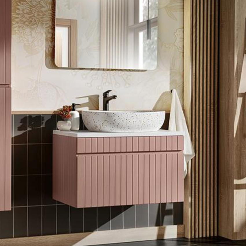 Rosa und weißer wandhängender Badezimmerschrank 80x46 Waschtisch Lili 80