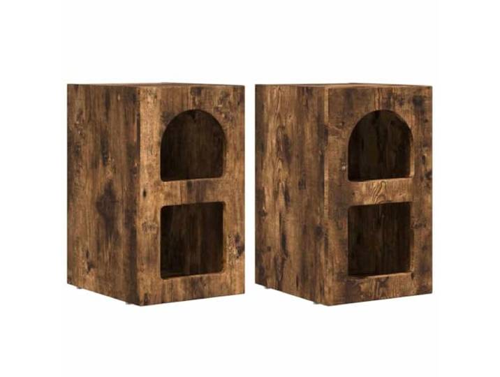 KUTYWEXFM 2er Set Nachttisch Geräucherte Eiche 29,5x33,5x50 cm Kompakter Beistelltisch im 2er Set aus Holzwerkstoff für das Schlafzimmer mit praktischen Ablagefächern.