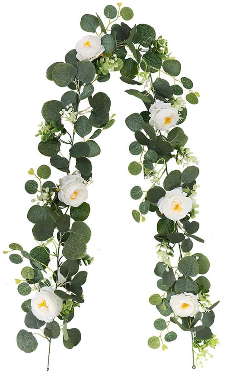 Dailygoods Kunstmatige Dahliakrans met Witte Bloemen en Bladeren - 180 cm