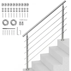 VEVOR Handläufe für Außentreppen, 150 cm Länge, 5 Querstangen, Treppenhandlauf-Set, Übergangsgeländer aus Edelstahl mit Montagesatz, doppelsäulige Treppenhandläufe für Senioren, Veranda und Terrasse