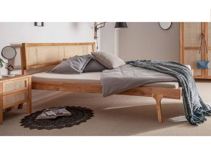 Jugendbett 140x200cm 'Norden' Eiche & Rattangeflecht