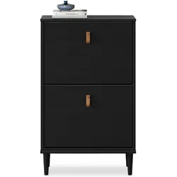 Idimex, Schuhschrank, Schuhkipper MIKKA mit 2 Klappen – Schwarz (59 x 25 x 96 cm)