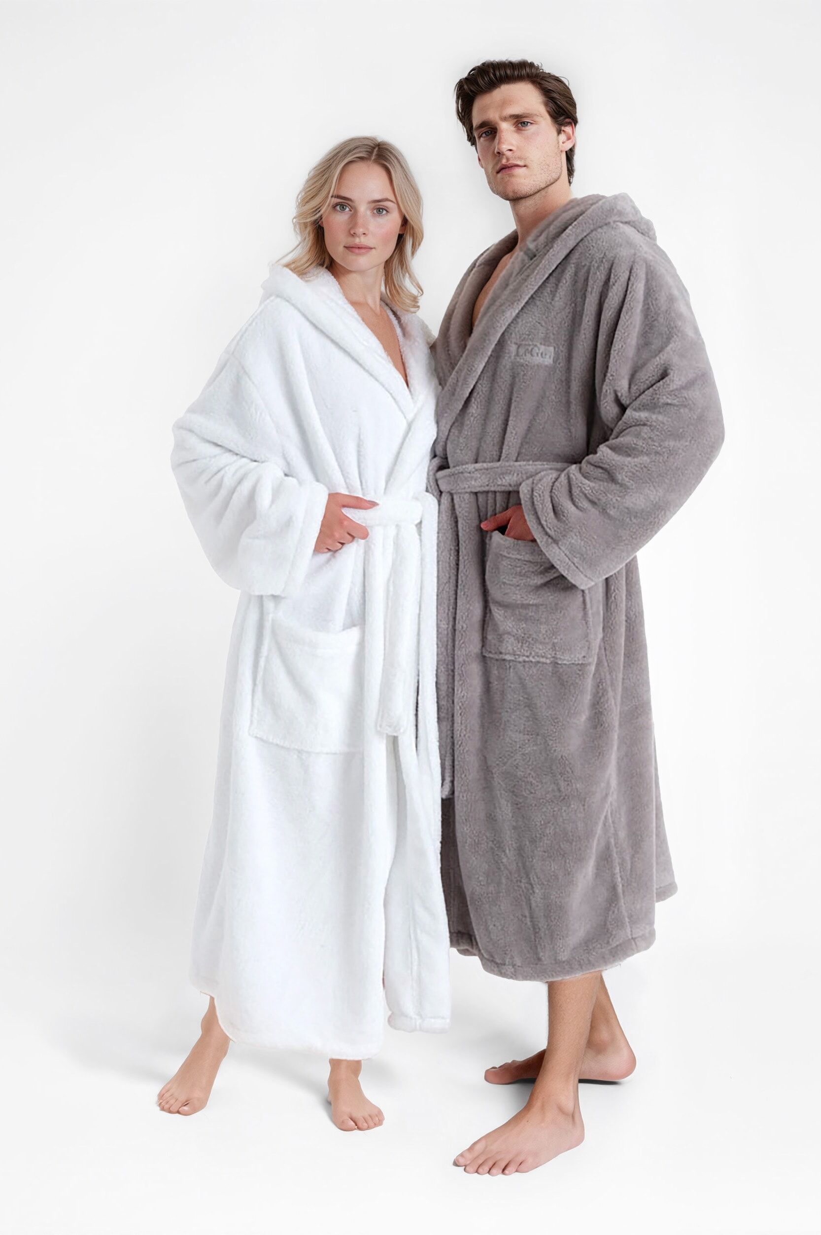 Unisex-Bademantel "Lovina, ideal für Sauna & Spa, Hotelbademantel, Morgenmantel" Gr. L, grau, L:125cm, Microfaser, LEGER HOME BY LENA GERCKE, Hausmäntel, Unisex-Bademantel, kuschelig weicher Fleece, plüsch, für Damen und Herren, XS-3XL