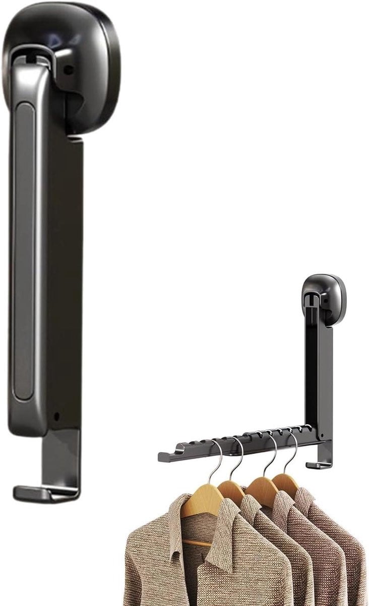 Inklapbare kledinghaak met uittrekbare stang en krachtige zuignap, zwart, 29 cm