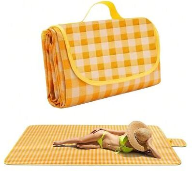 Uplifted Trends Portable Waterproof Picnic Blanket Foldable Beach Mat With Handle Red Checkered 3pcs yellow