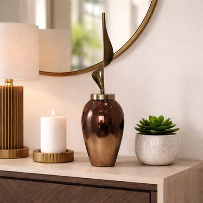 Sagebrook Home Sophisticated Glass Table Vase with Metal Topper - Gunmetal & Metallic