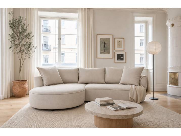 foamnova Ecksofa Mantua, 3-Sitzer mit Recamiere, organische Form, Breite 260 cm, Organische, fließende Form, echt bezogener Rücken