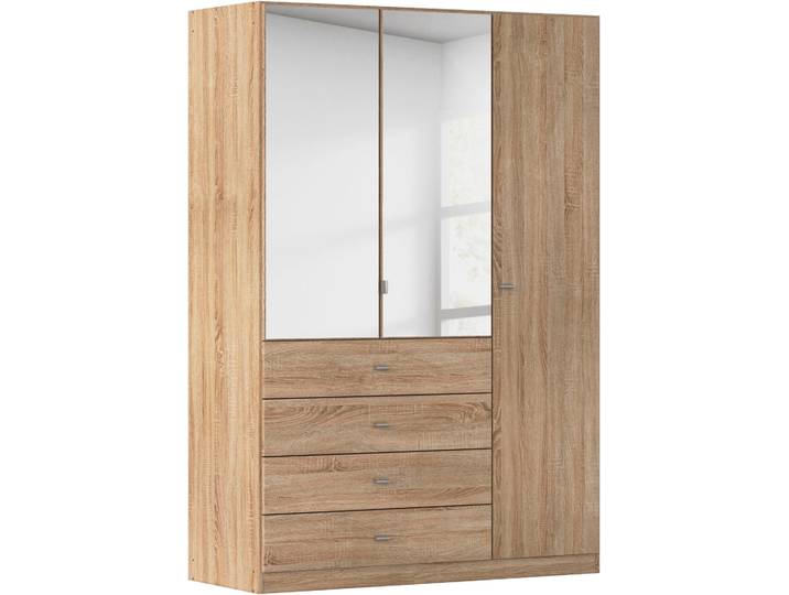 Kleiderschrank, 136x197x54 cm, Holzwerkstoff, Struktureichefarben Hell, 4 Schubladen, Modern, Rauch