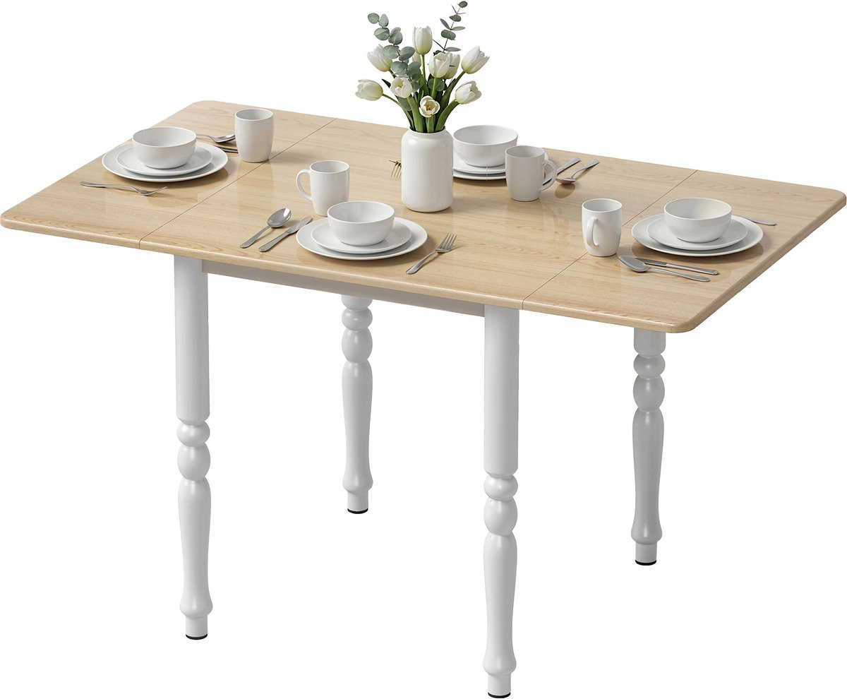 TEKROA Inklapbare Eettafel met neerklapbaar blad in houtlook voor 2-6 personen
