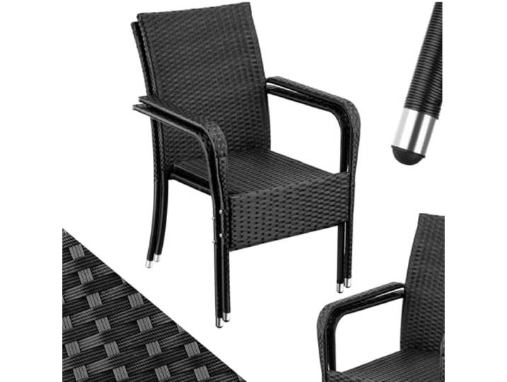 tectake® Rattan Stühle Esszimmer Outdoor, Stapelstühle, Gartenmöbel Set, Gartenstühle stapelbar, Outdoor Küche, Terrasse, Wintergarten Möbel, Korbsessel Armlehne, Balkon Set, Terrassenmöbel - 2er Set