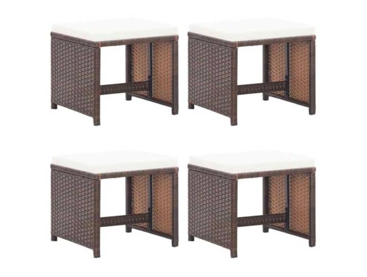 Gartenhocker 4 Stk. mit Kissen Poly Rattan Braun, PE Rattan Sitzwürfel PE-Rattan, Stahlrahmen, 110 kg belastbar, pflegeleicht, für Terrasse und Balkon