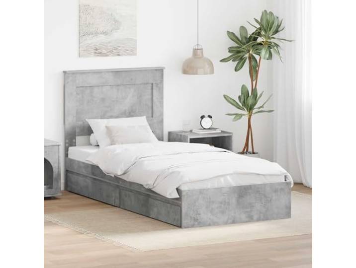 Stauraumbettgestell Holzwerkstoff modernes Design Bettgrau 90 x 190 cm Stauraumbett Beton Grau 90x190 cm Holzwerkstoff mit Lattenrost Schubladen Bettgestell Modernes Design Schlafzimmer