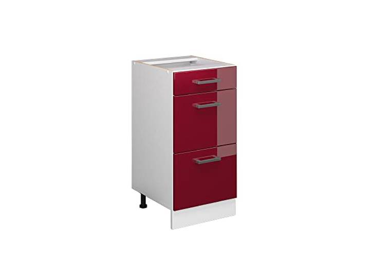 Vicco Küchenunterschrank R-Line , Rot Hochglanz/Weiß 40 cm 3 Schubladen · Ohne Arbeitsplatte · Höhenverst. Füße · Leichter Zugriff · Frei kombinierbar