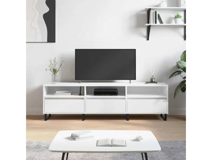 HEFZGDB TV-Schrank Weiß 150x30x44,5 cm Holzwerkstoff mit 6 Fächern, Stauraum Möbel, Eisenbeine, robuste Tischplatte für Wohnzimmer, Medienboard Aufbewahrung