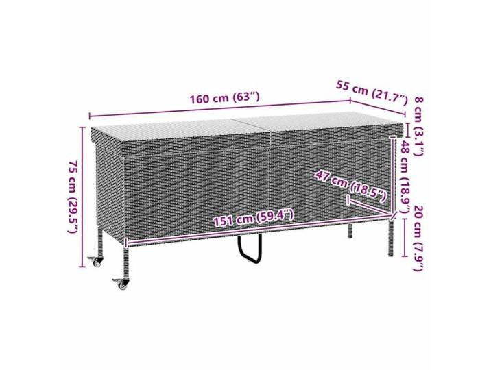 Remise Coffre meuble de jardin Boîte rangement j Boîte rangement jardin roues beige 160x55x75cm résine tressée @2345015 6568vgy14