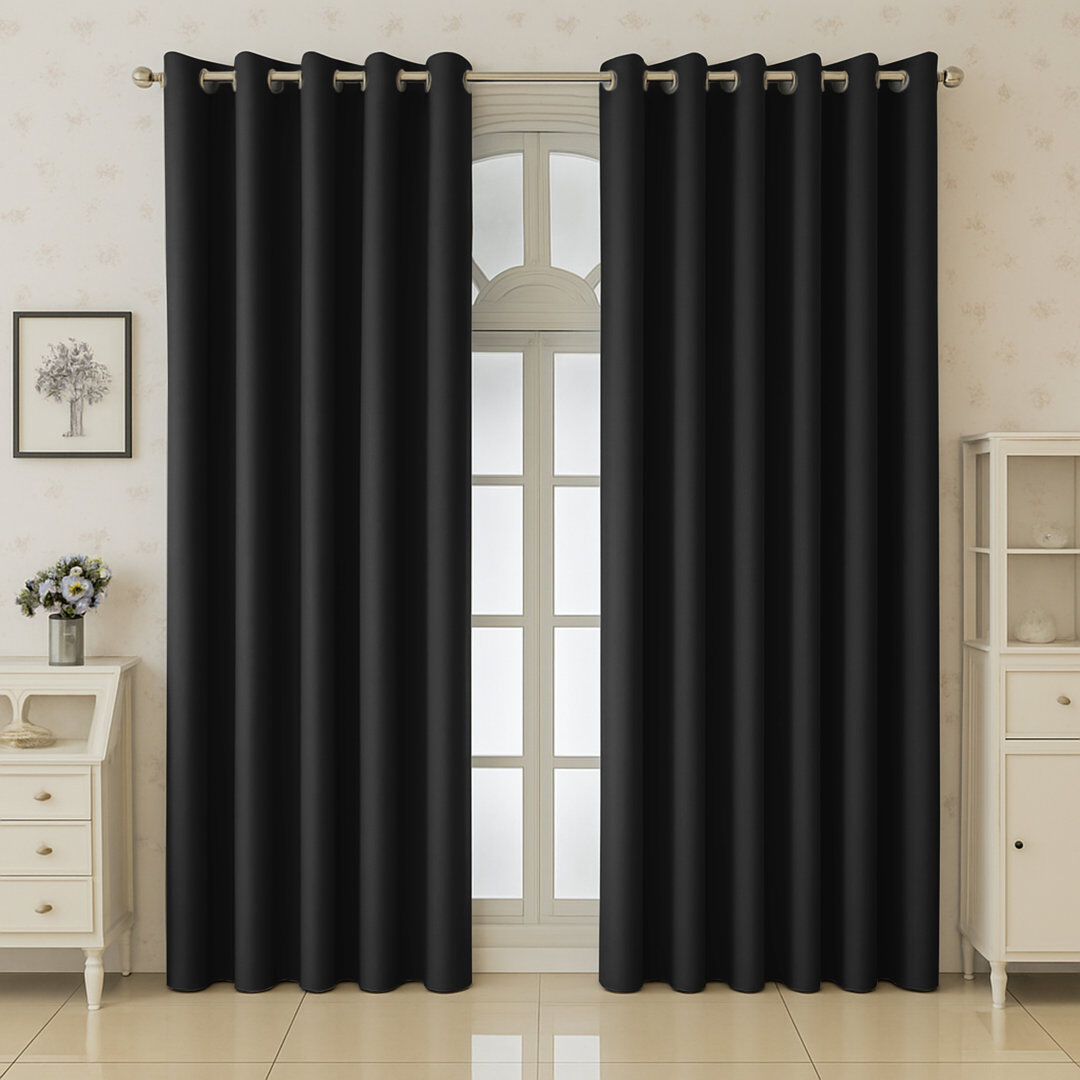 Aspire Homeware 100% Polyester Room Darkening Blackout Eyelet Curtains (Set Of 2) Black 168cm Width x 228cm Drop