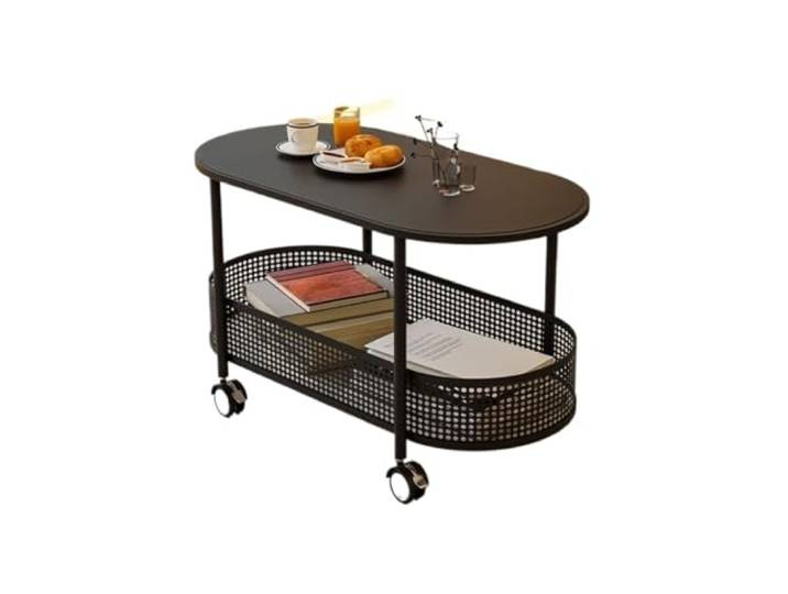 twwhyg Beweglicher Couchtisch mit Rollen, Rockboard-Beistelltisch for das Wohnzimmer(Black,L 80CM)