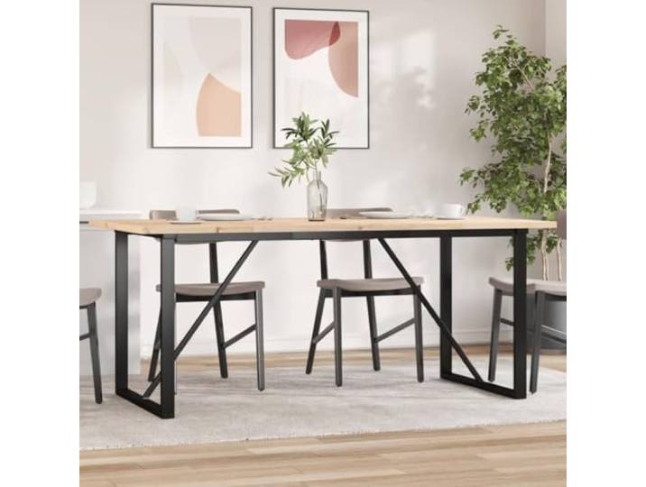 HEFZGDB Esstisch O-Gestell 180x90x75,5 cm Massivholz Kiefer & Stahl mit robuster Tischplatte für rustikale Optik und langlebige Stabilität