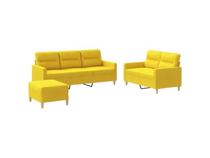 Todiikf 3-TLG. Sofagarnitur mit Kissen Hellgelb Stoff Couch-Set Dreiteiliges Polstermöbel Set bestehend aus 2er Sofa 3er Sofa und Hocker für Wohnzimmer und Gästezimmer in Hellgelb.