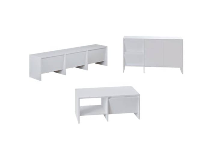 Hanah Home Modern Living Room Furniture Set, White, 100% Melamine Coated Particle Board, TV Stand (160x40x35), Coffee Table (190x35x45), Console (130x81.8x44) - Stylish & Functional Design