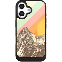 Nivocase Hülle für Apple iPhone 16 Handyhülle NIVOcore Case Schwarz Berg Retro Sonnenschein (Apple iPhone 16), Smartphone Hülle, Schwarz
