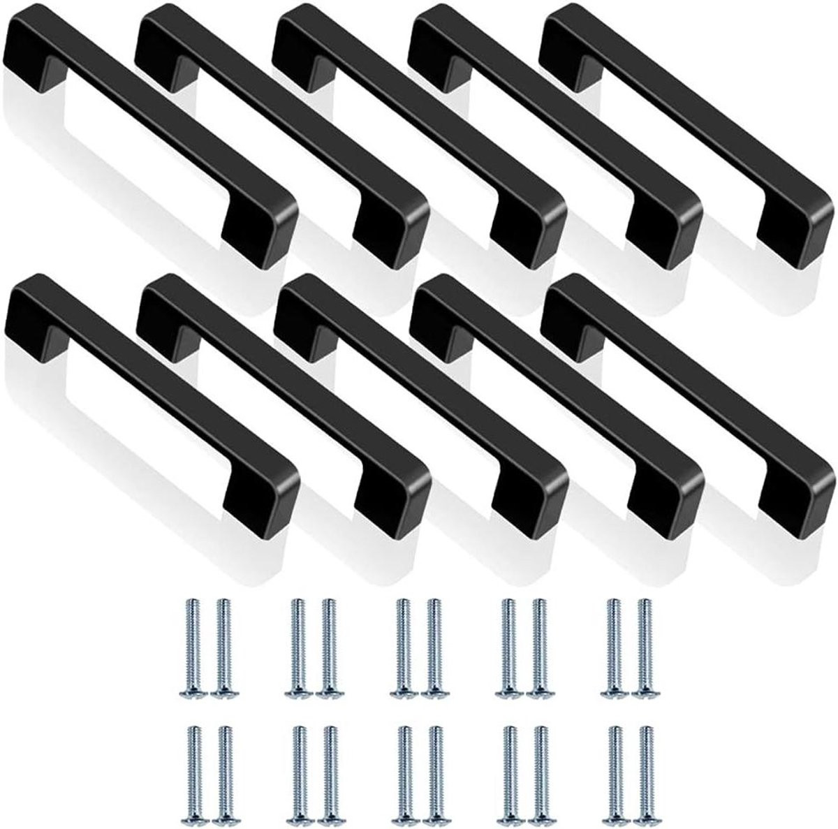 Set van 10 matzwarte meubelgrepen van metaal, 96 mm, inclusief 20 schroeven