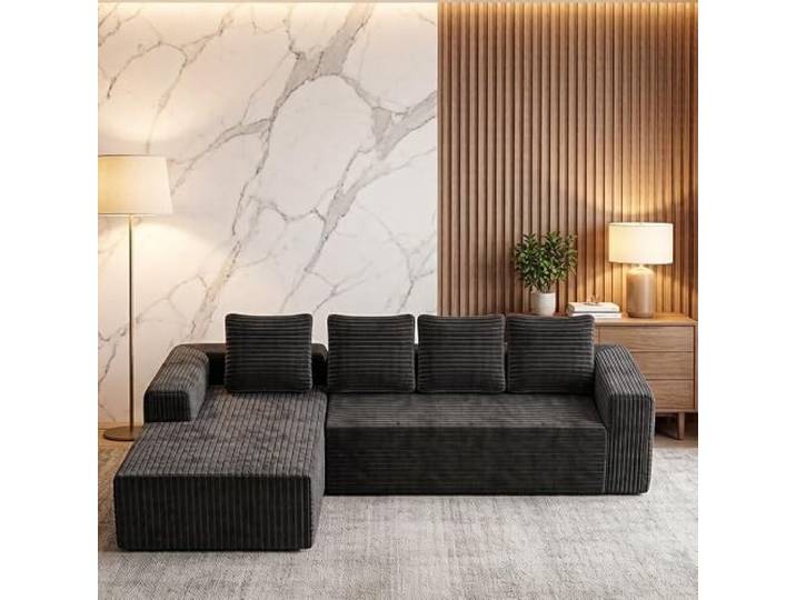 Modulares Ecksofa L-Form Sofa 261cm，Modernes 4‑Sitzer Design für Wohnzimmer Großes L-förmiges Sofa mit Rechts Chaiselongue，Wohnzimmer-Sofa mit breiten Armlehnen，Cord Sofa mit Tiefer Sitzfläche