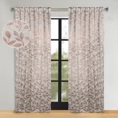 Superior Leaves Back Tab Curtains Room Darkening Machine Washable, Set of 2