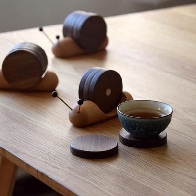 Combo Retail Shop Fashion Black Walnut Cartoon Snail Decompression Tea Cup Mat, Insulated Coffee Mug Coaster, Creative Decoration Fashion Black Walnut Cartoon Snail Decompression Tea Cup Mat, Insulated Coffee Mug Coaster, Creative Decoration