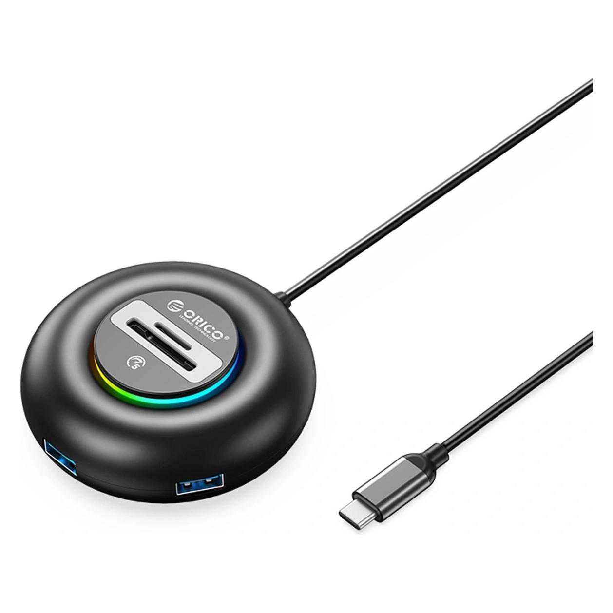 Orico HUB USB Hub USB YXR5-C3 RGB 4-portowy USB-A 3.0 z czytnikiem SD i microSD 1,8 m - czarny (USB-C, 4 Ports) (72069684)