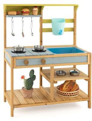Costway Outdoor Kids Mud Kitchen with Faucet and Water Box