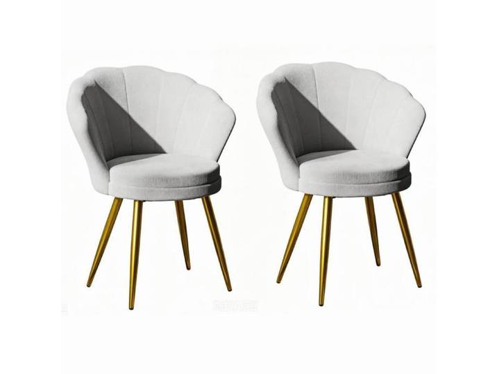 Lot de 2 Fauteuil Coquille Velours VIVOLILV Métal doré Chaise d'Appoint Moderne Confortable pour Salon Chambre Coiffeuse Gris