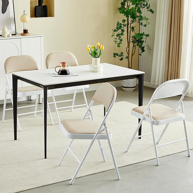 Inbox Zero Crume Folding Chair (set of 4) Beige 79cm H X 46cm D X 46cm W