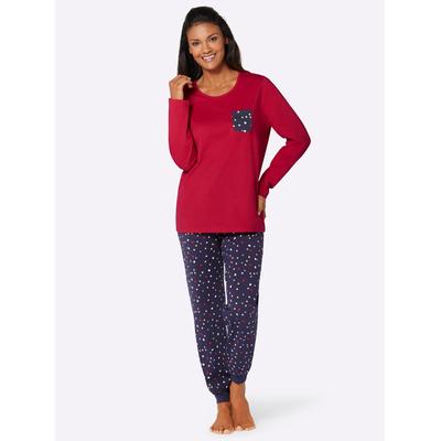 Schlafanzug WÄSCHEPUR, Damen, Gr. 36/38, rot (rot, marine), 100% Baumwolle, Homewear-Sets Schlafanzug
