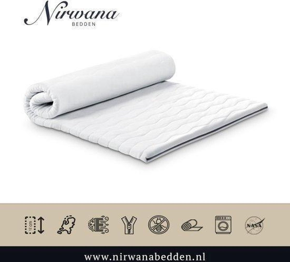 Nirwana Bedden Topdekmatras Topper 70x200 NASA traagschuim Tencel Hoogte: 12 cm