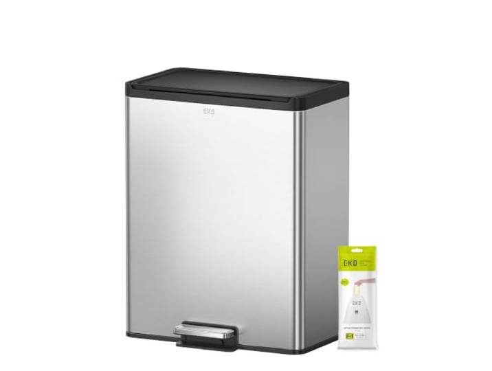 EKO Küchenabfalleimer, 2 Fächer, Recycling-Mülleimer, Edelstahl, 2 x 20 l Recycling-Fächer, abnehmbare Eimer, sanft schließende Deckel, Pedal & Fingerabdruck-resistent für Abfall & Recycling