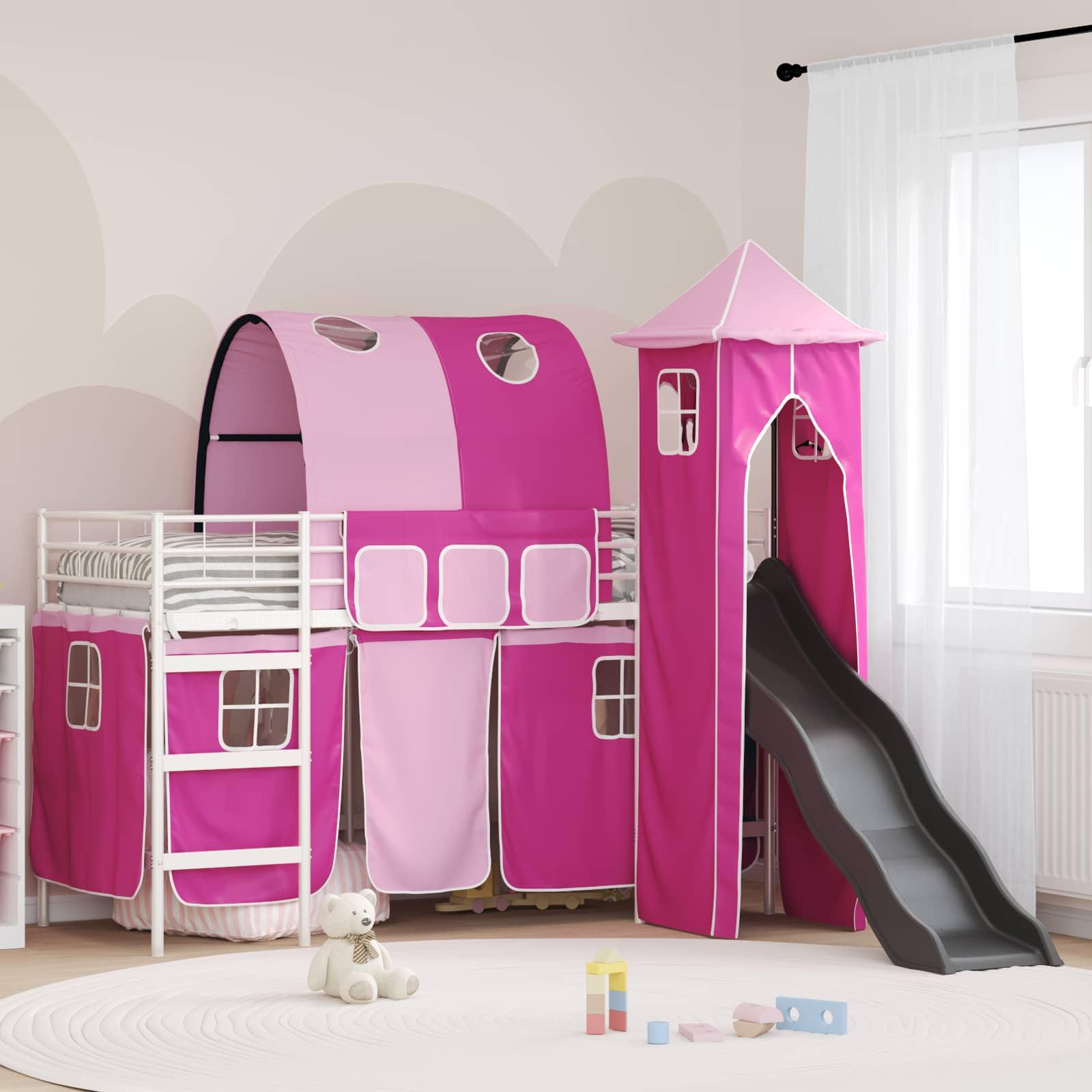 Maison Exclusive - Kinder Etagenbett Gestell Uni Weiß und Rosa 90 x 190 cm Metall